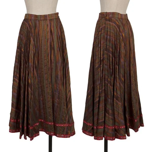 KENZO Hem Taping Pleated Stripe Flare Skirt Bordeaux,Multi-Color M K-152859_001