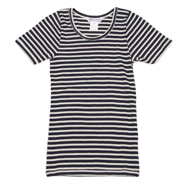 コムコム コムデギャルソンCOMME des GARCONS ボーダニットTシャツ 紺オフS K-153020_002