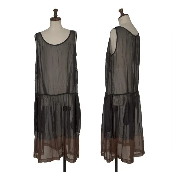 COMME des GARCONS Chiffon Hem Dyed Inside-out Sleeveless Dress Black,Brown S K-153022_001
