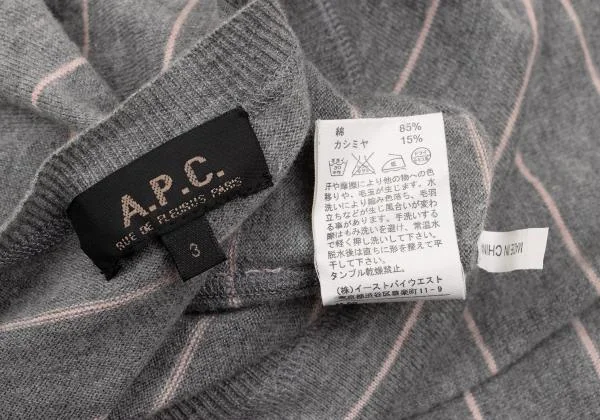 アーペーセーA.P.C. カシミア混ボーダーニットTシャツ グレー3 K-153047_010