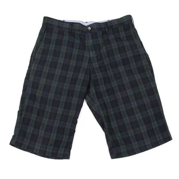 COMME des GARCONS HOMME Washed Checker Shorts Dark Green S K-153108_001
