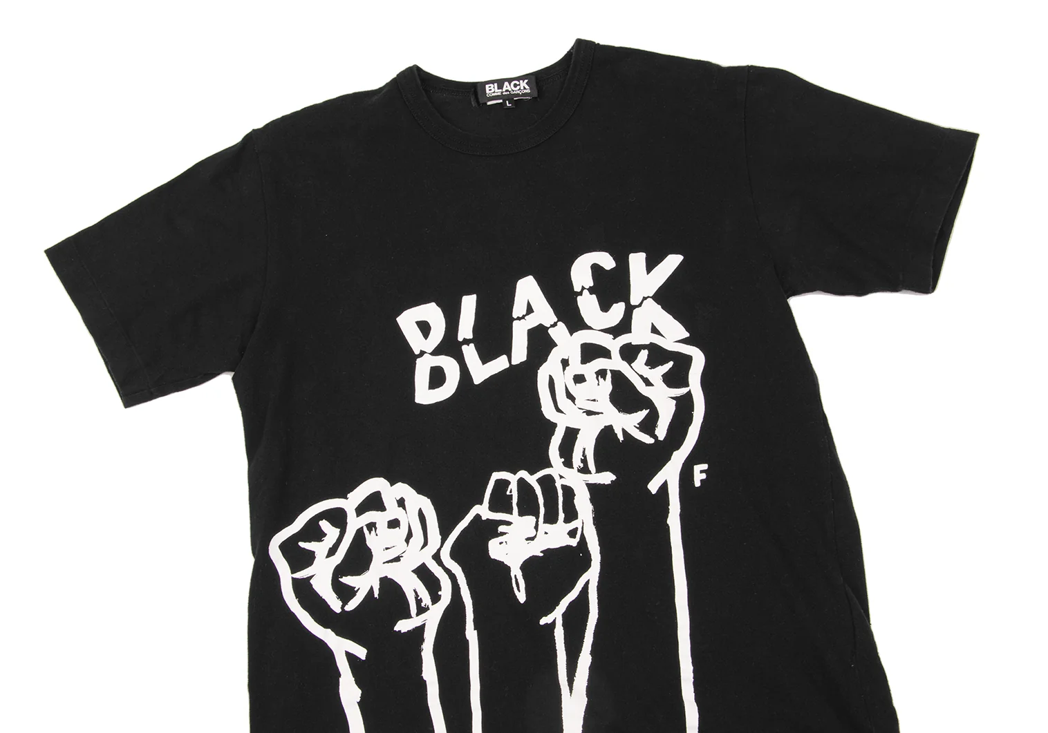 【シャドウロゴ】ブラックコムデギャルソン メッセージTシャツ コムデギャルソン メッセージTシャツ-黒-裾スローガン プリント
