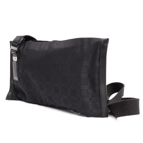 ヴェルサーチVERSACE メデューサプリントレザーコンビショルダーバッグ 黒 K-153135_001
