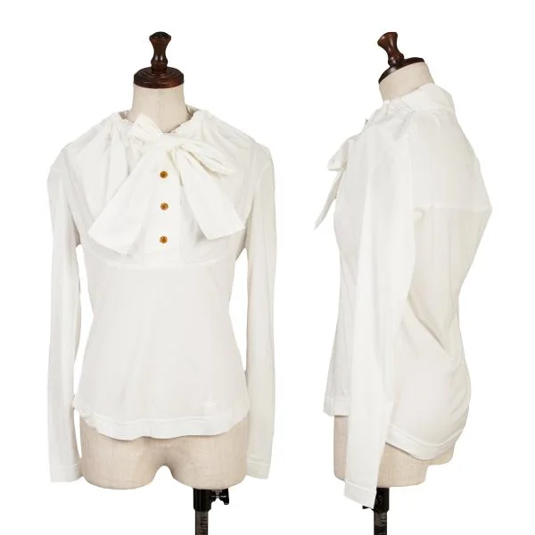 ヴィヴィアンウエストウッド レッドレーベルVivienne Westwood Red Label オーブ刺繍リボンギャザーカットソー 白1 K-153157_001