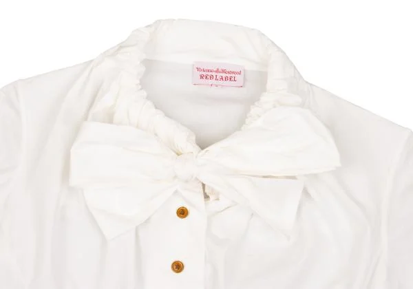 ヴィヴィアンウエストウッド レッドレーベルVivienne Westwood Red Label オーブ刺繍リボンギャザーカットソー 白1 K-153157_004