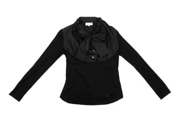 ヴィヴィアンウエストウッド レッドレーベルVivienne Westwood Red Label オーブ刺繍リボンギャザーカットソー 黒2 K-153158_002