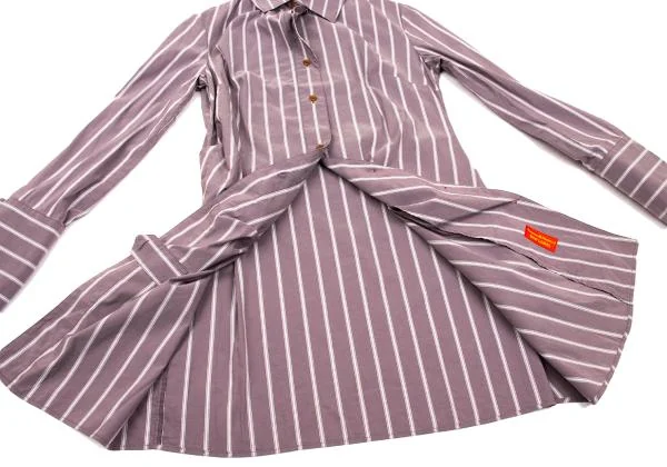 ヴィヴィアンウエストウッド レッドレーベルVivienne Westwood Red Label 変形ストライプロングシャツ 紫40 K-153159_012