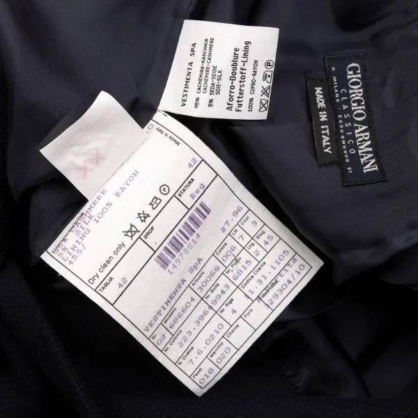 ジョルジオ アルマーニGIORGIO ARMANI カシミア3Bテーラードジャケット 紺42 K-153379_014