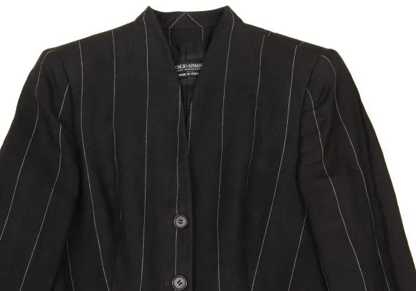 ジョルジオ アルマーニGIORGIO ARMANI リネンストライプノーカラージャケット チャコール44 K-153380_003