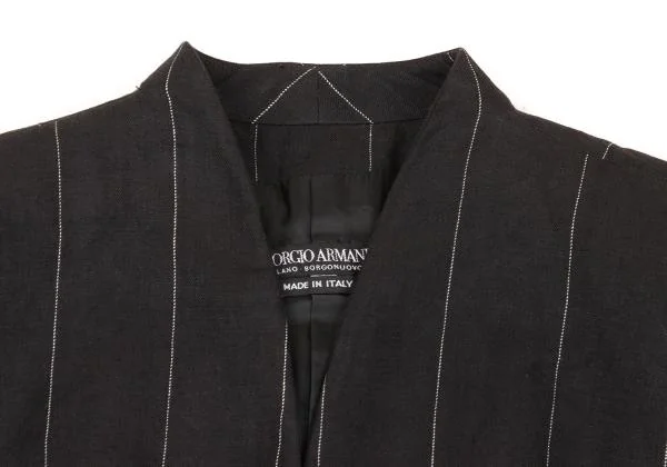 ジョルジオ アルマーニGIORGIO ARMANI リネンストライプノーカラージャケット チャコール44 K-153380_004