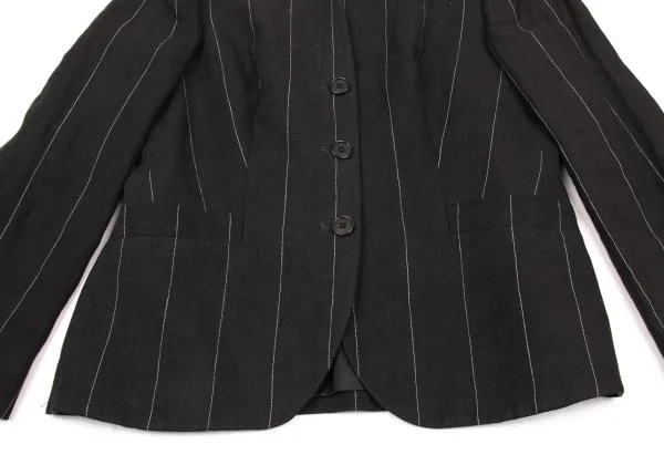 ジョルジオ アルマーニGIORGIO ARMANI リネンストライプノーカラージャケット チャコール44 K-153380_010