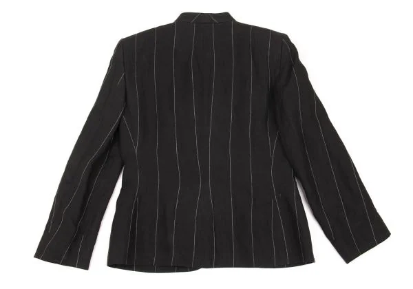 ジョルジオ アルマーニGIORGIO ARMANI リネンストライプノーカラージャケット チャコール44 K-153380_016