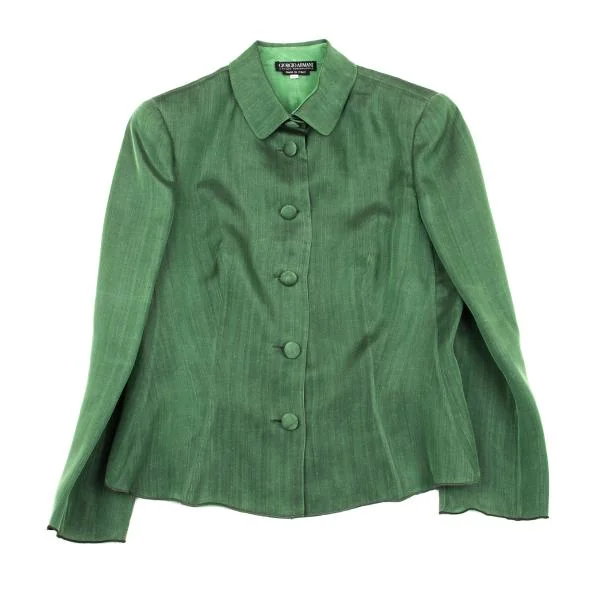 ジョルジオ アルマーニGIORGIO ARMANI シルクステンカラージャケット 緑44 K-153385_002