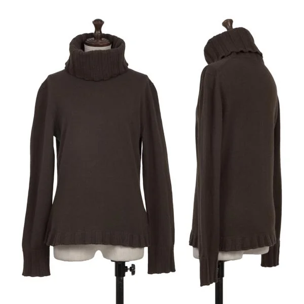 JIL SANDER Cashmere Switching Turtleneck Knit Sweater Brown S-M K-153405_001