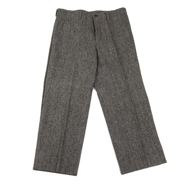 ISSEY MIYAKE MEN Wool Herringbone Tweed Pleated Design Pants Grey XL K-153490_001