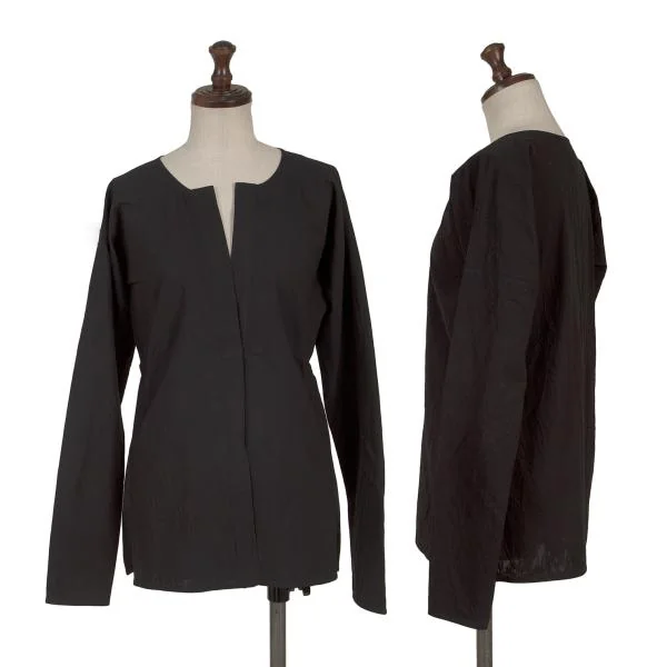 JIL SANDER Front Hook Collarless Shirt Black 36 K-153563_001