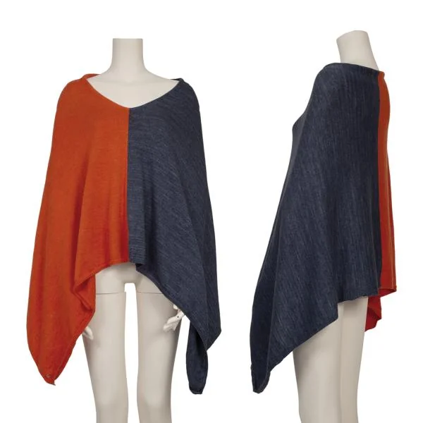 Unbranded Bicolor Knit Poncho Navy,Orange S-M K-153616_001