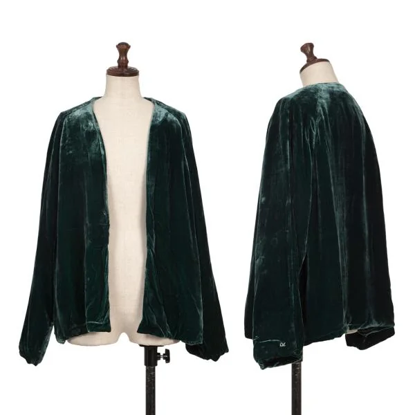 45rpm 45R Rayon Silk Velour Collarless Jacket Dark Green S K-153625_001