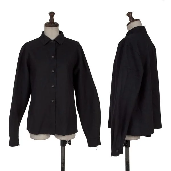ジルサンダーJIL SANDER ウール断ち切りデザインシャツ 紺36 K-153636_001