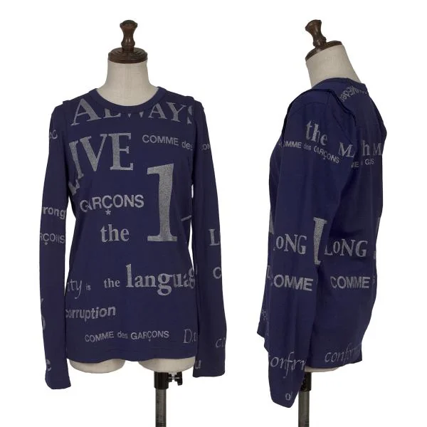 COMME des GARCONS Pigment English Word Printed Wool T Shirt Blue S-M K-153653_001