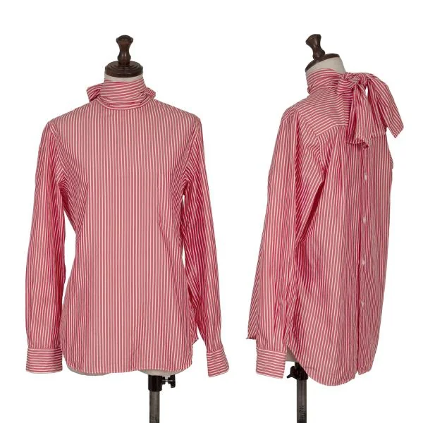 コムデギャルソンCOMME des GARCONS タイネックストライプバックボタンブラウス 赤白M K-153667_001