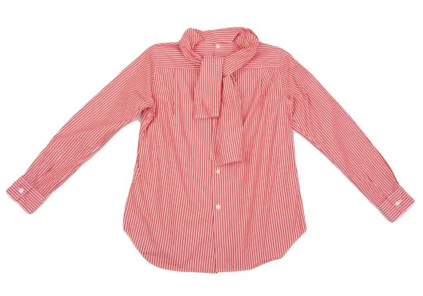 コムデギャルソンCOMME des GARCONS タイネックストライプバックボタンブラウス 赤白M K-153667_009