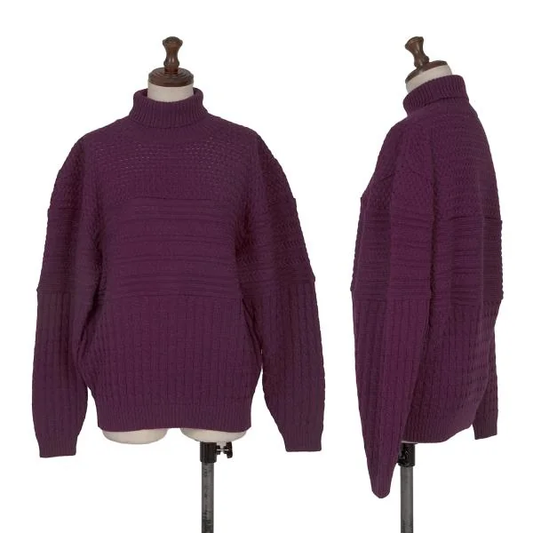 KENZO Composition Switching Turtleneck Knit Sweater Purple 38 K-153733_001