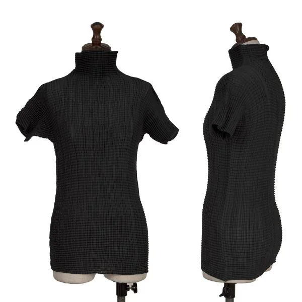 ISSEY MIYAKE Stretch Pleated Turtleneck T Shirt Dark Green M K-153753_001