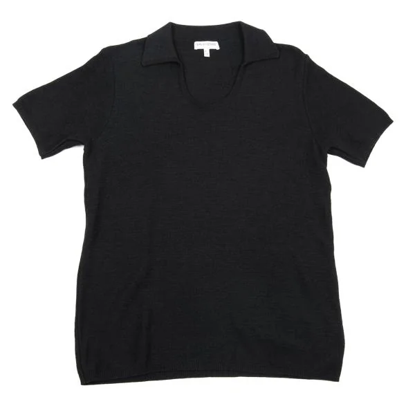 ジョルジオ アルマーニGIORGIO ARMANI レーヨンコットンフラットカラーニットTシャツ 紺46 K-153922_001
