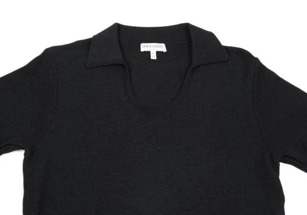 ジョルジオ アルマーニGIORGIO ARMANI レーヨンコットンフラットカラーニットTシャツ 紺46 K-153922_002