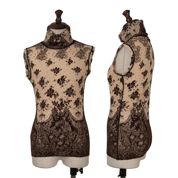 Jean Paul GAULTIER FEMME Mesh Turtleneck Sleeveless Beige,Brown 40 K-153935_001