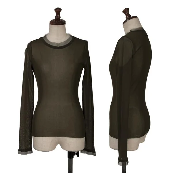 Jean Paul GAULTIER FEMME Mesh Switching T Shirt Khaki 40 K-153936_001