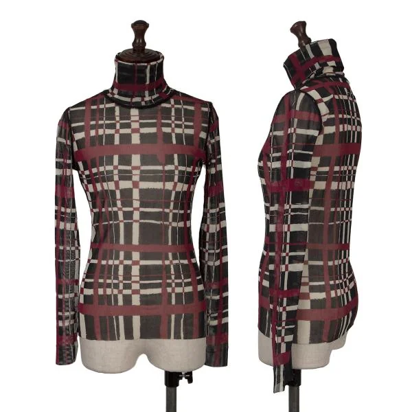 Jean Paul GAULTIER FEMME Hand-drawn Check Printed Mesh top Black,Red 40 K-153937_001
