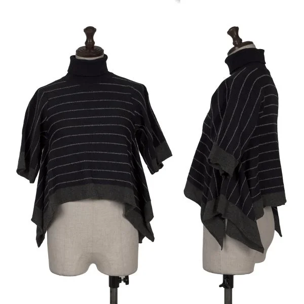 COMME des GARCONS Turtle Neck Stripe Flare Knit Top Navy S-M K-154045_001