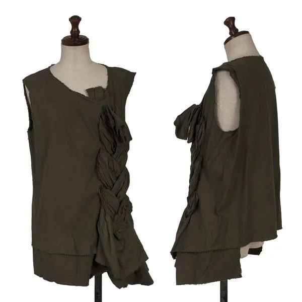 COMME des GARCONS Dyed Knot Design Sleeveless Blouse Khaki M K-154047_001