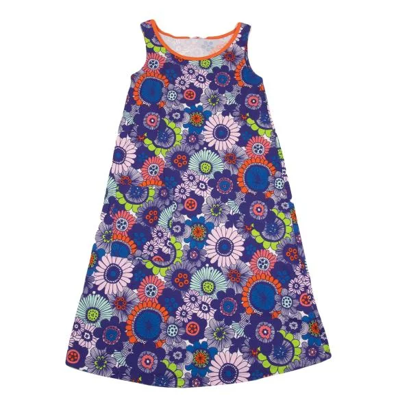 マリメッコmarimekko コットンフローラル総柄ノースリーブワンピース 青マルチXS K-154101_002