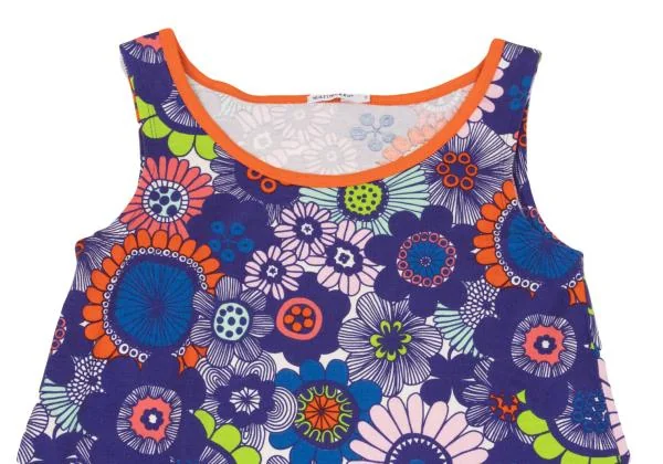 マリメッコmarimekko コットンフローラル総柄ノースリーブワンピース 青マルチXS K-154101_003