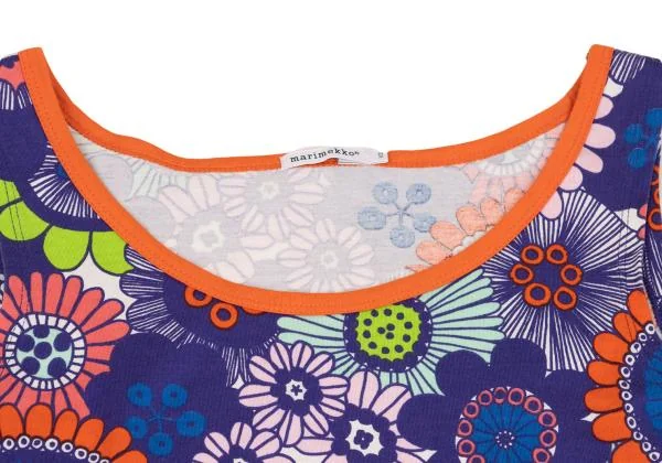 マリメッコmarimekko コットンフローラル総柄ノースリーブワンピース 青マルチXS K-154101_004