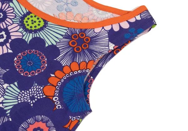 マリメッコmarimekko コットンフローラル総柄ノースリーブワンピース 青マルチXS K-154101_005