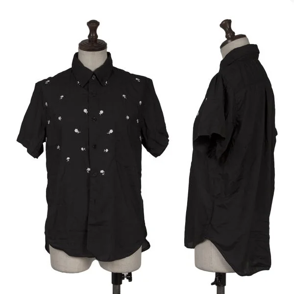 BLACK COMME des GARCONS Floral Embroidered Short Sleeve Shirt Black XS K-154109_001