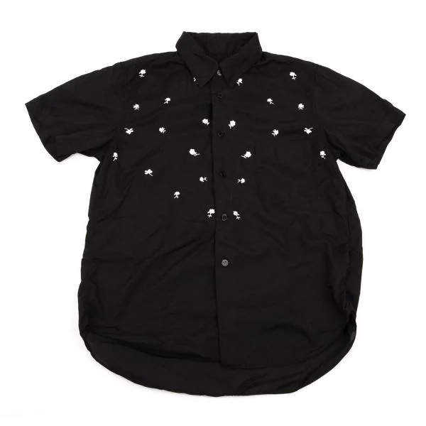 BLACK COMME des GARCONS Floral Embroidered Short Sleeve Shirt K-154109_002