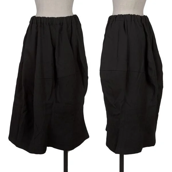 COMME des GARCONS Wool Twill Curve Switching Design Skirt Black S K-154116_001
