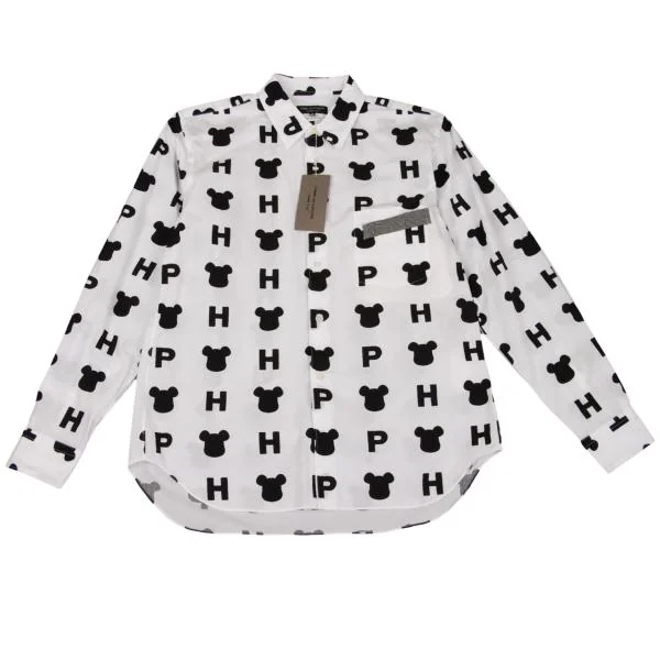COMME des GARCONS HOMME PLUS Bearbrick Printed Long Sleeve Shirt White,Black XS K-154157_001