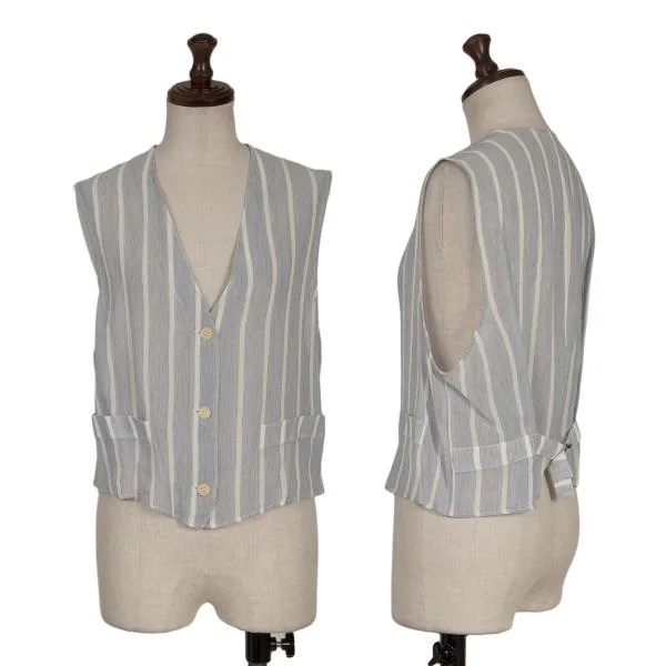 GIORGIO ARMANI Silk Linen Striped Vest Sky blue,White 38 K-154208_001