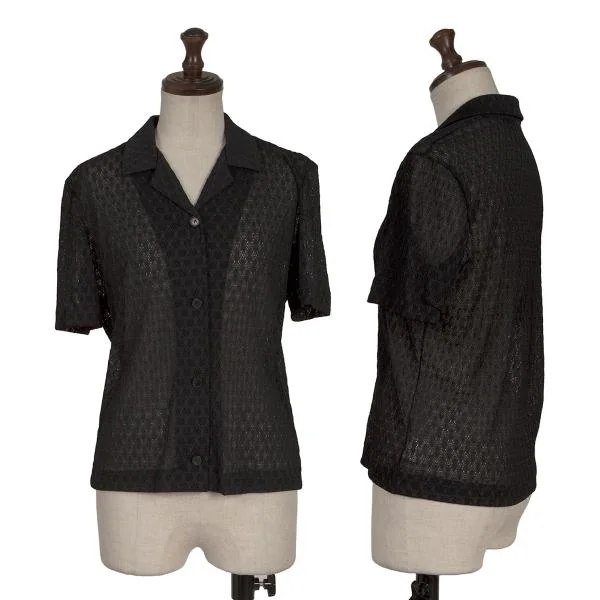 JIL SANDER Poly Rhombus Pattern Mesh Open Collar Shirt Black M K-154221_001