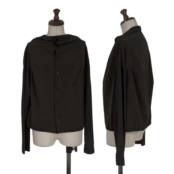 pour deux Poly Sleeve Switching Stretch Blouse Black M K-154231_001