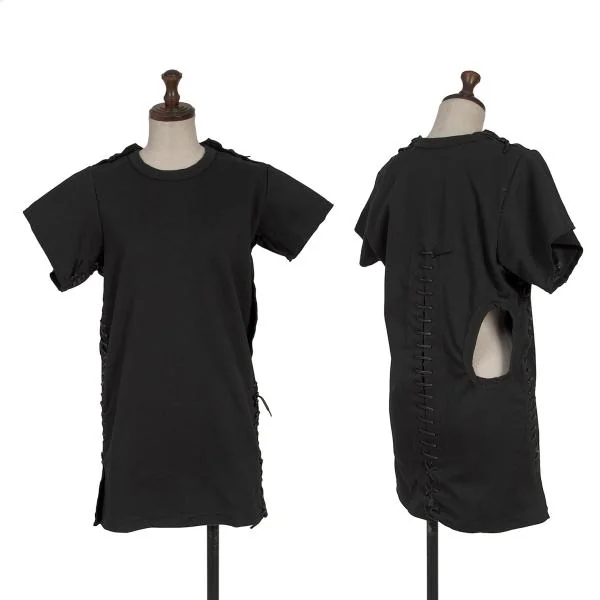 COMME des GARCONS Synthetic Leather String Lace-up Long T shirt Black S-M K-154270_001