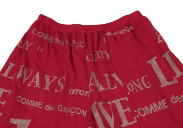 コムデギャルソンCOMME des GARCONS グリッターメッセージプリントワイドパンツ 赤M位 K-154295_002