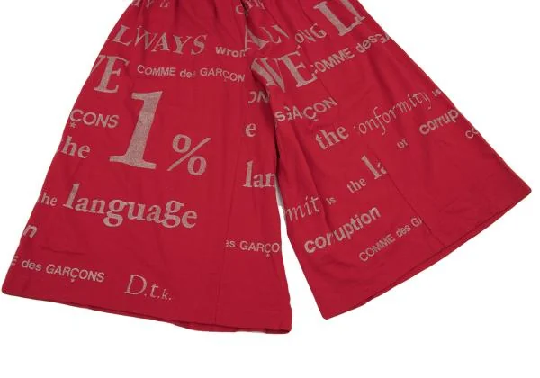 コムデギャルソンCOMME des GARCONS グリッターメッセージプリントワイドパンツ 赤M位 K-154295_004