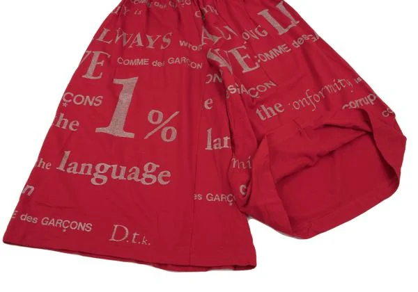 コムデギャルソンCOMME des GARCONS グリッターメッセージプリントワイドパンツ 赤M位 K-154295_005